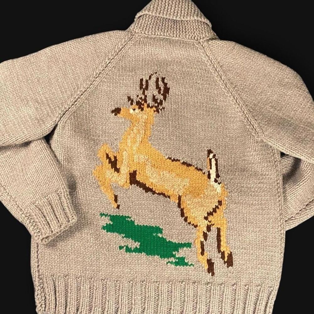 True Vintage Cowichan Handmade All Wool Sweater 1950's/1960's Full Zip - Picture 6 of 6